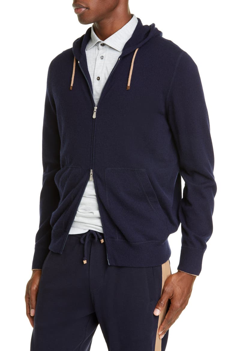 Cashmere Full Zip Hoodie, Alternate, color, NAVY