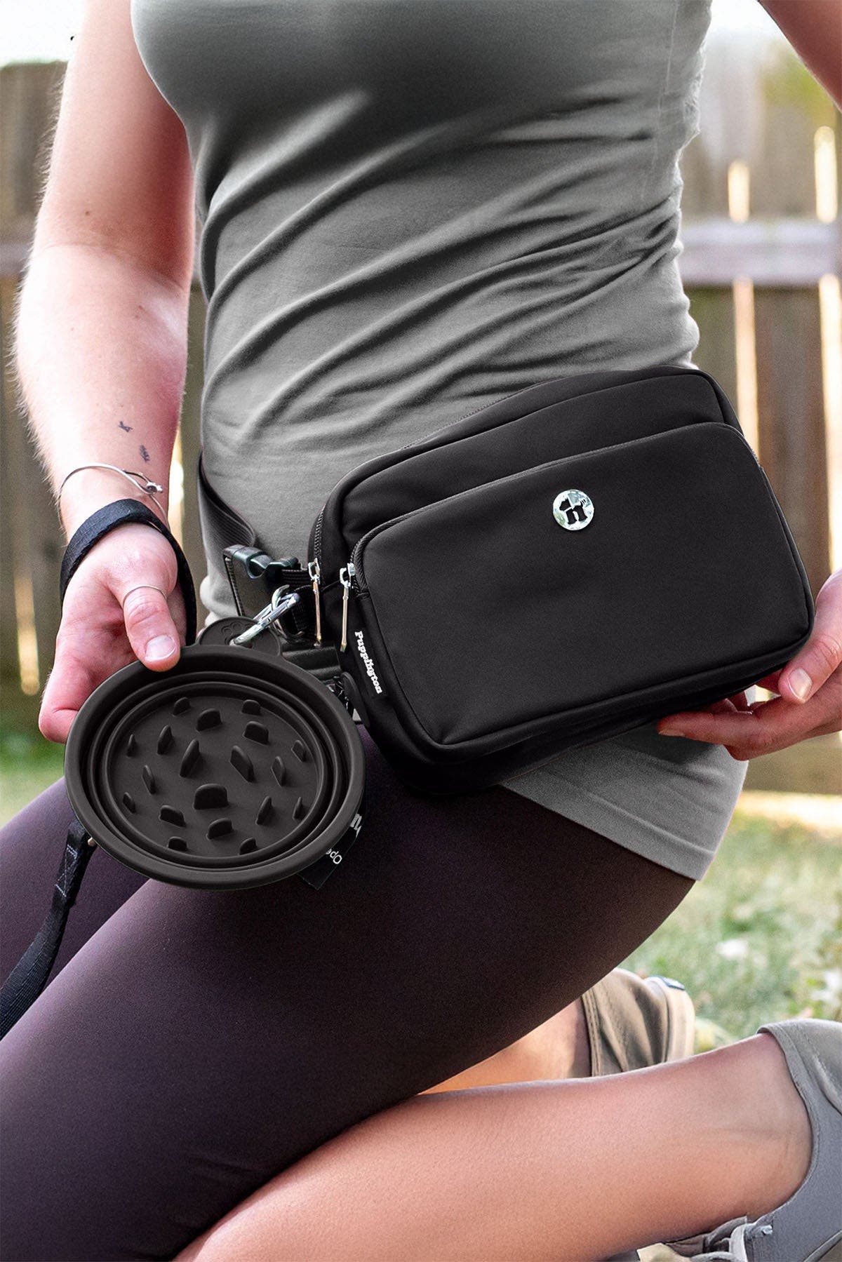 Puppington Walk Star Kit 3-in-1 Dog Walk Bag & Bowl plus Matching 90 Refill Dog Waste Bags, Alternate, color, Onyx Black