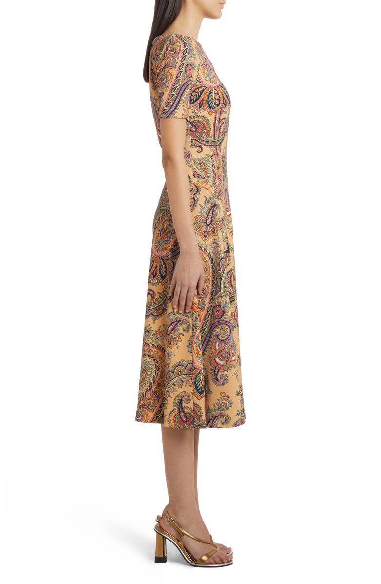 Etro Paisley Short Sleeve Crepe A-Line Dress, Alternate, color, 