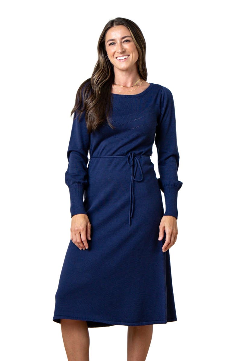 Hope & Henry Women's Organic Pointelle Sweater Dress, Alternate, color, Navy Pointelle