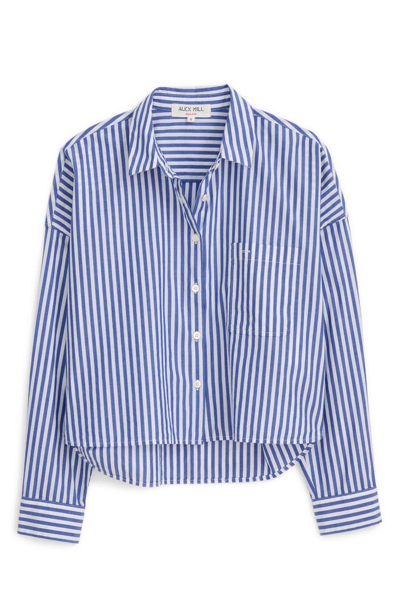 Alex Mill Jo Stripe Crop Cotton Button-Up Shirt, Main, color, White/ Blue Stripe