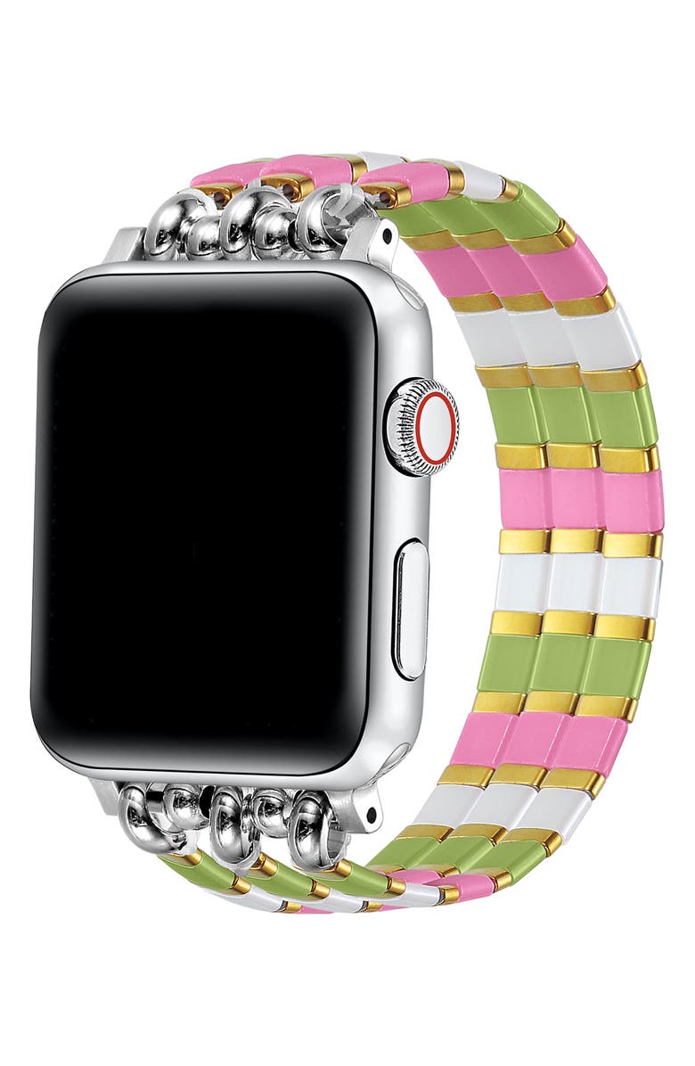 The Posh Tech Slim Beaded Bracelet Apple Watch<sup>®</sup> Watchband, Alternate, color, Pink