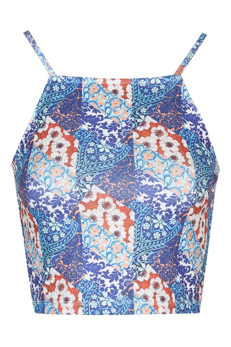 Patchwork Floral Print Crop Top, Alternate, color, BLUE MULTI