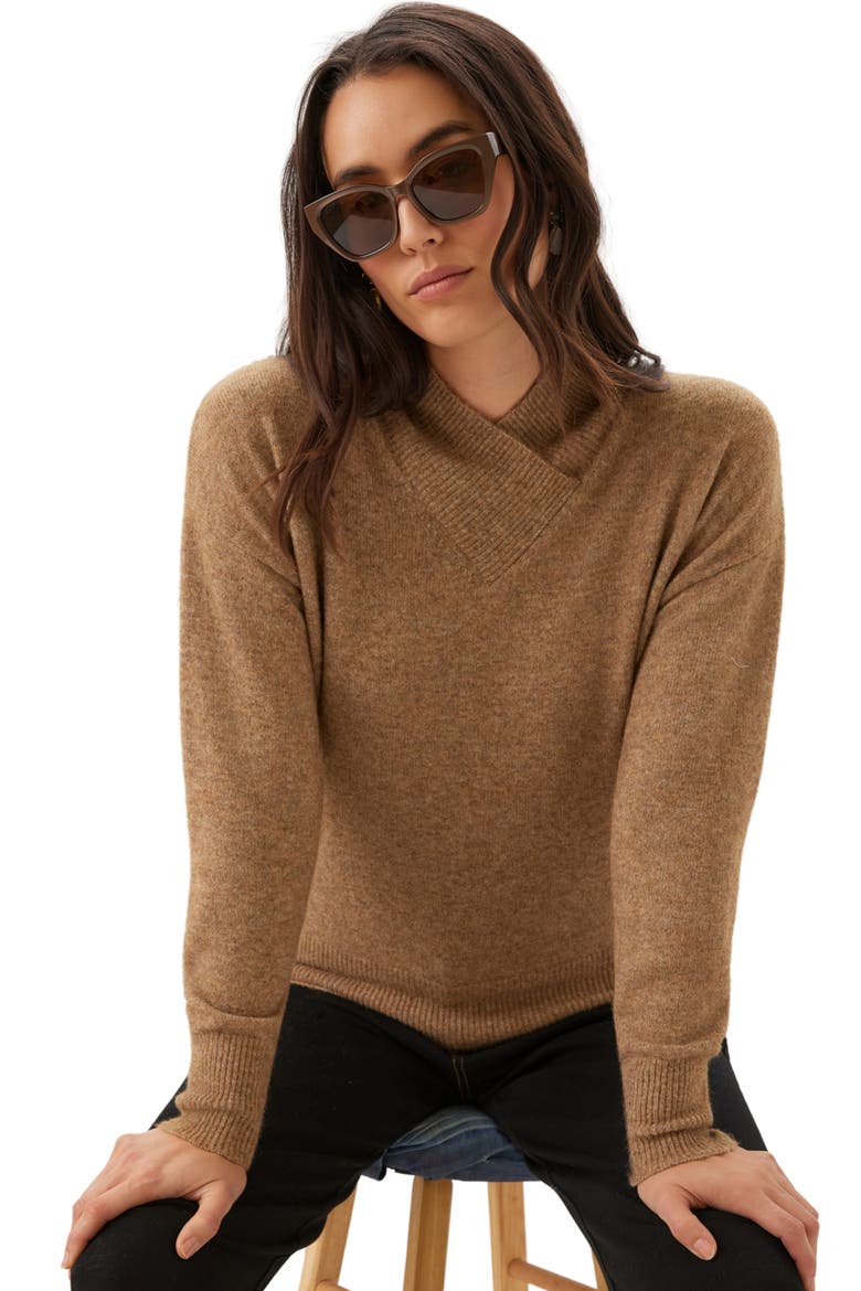 Crossover Shawl Collar Sweater, Alternate, color, CAMEL