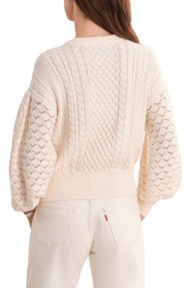 Piper Mixed Stitch Balloon Sleeve Cotton Crewneck Sweater, Alternate, color, SEA SALT