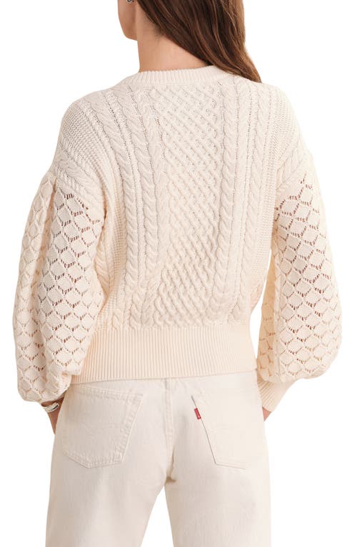 525 Piper Mixed Stitch Balloon Sleeve Cotton Crewneck Sweater In Neutral