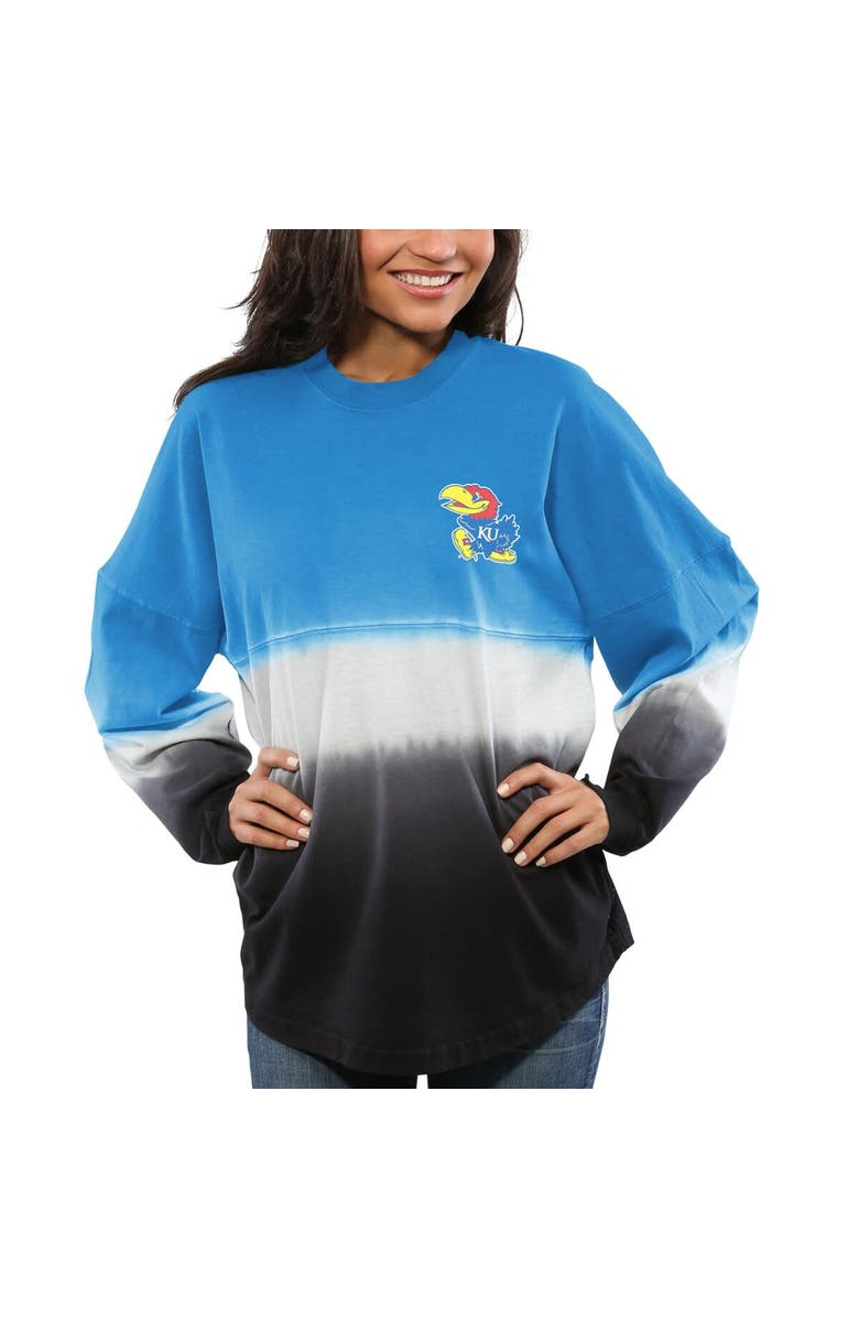 SPIRIT JERSEY Women's Royal Kansas Jayhawks Ombre Long Sleeve Dip-Dyed Spirit Jersey, Alternate, color, 