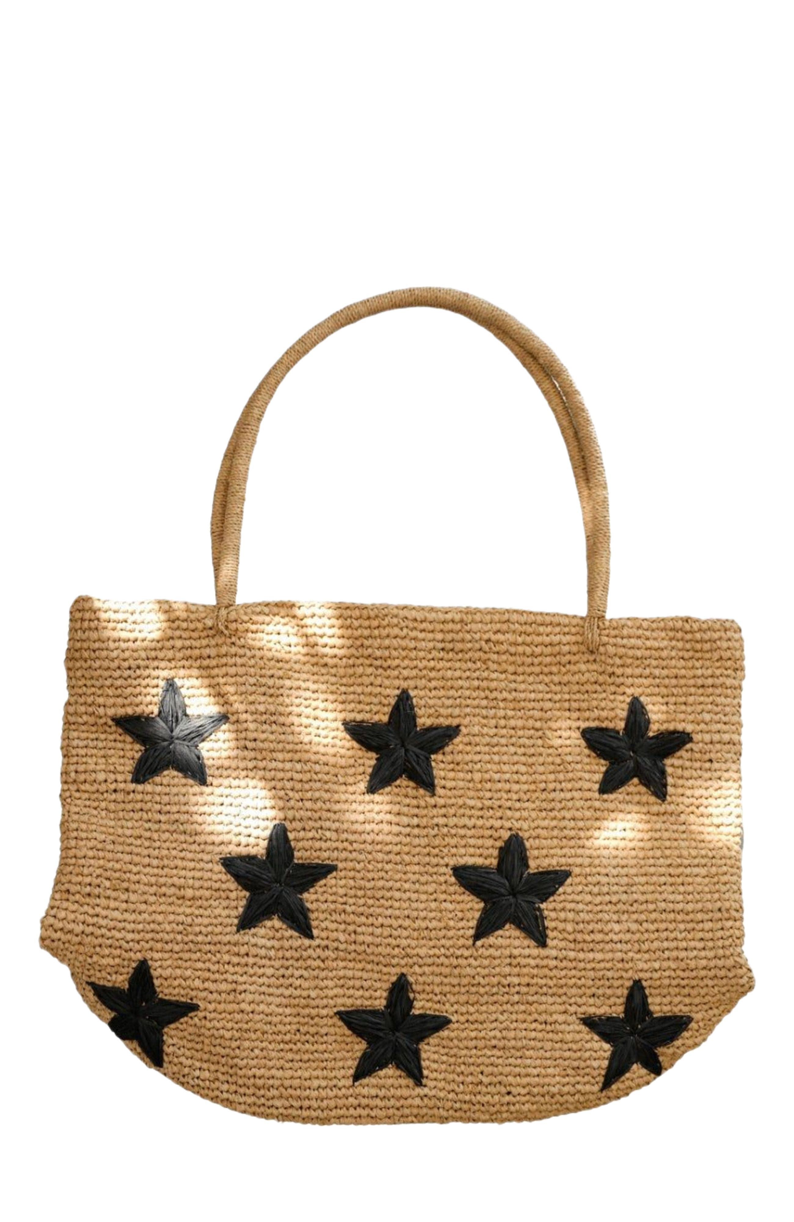 PINK HALEY Morgan Stars Pattern Raffia Tote, Main, color, 