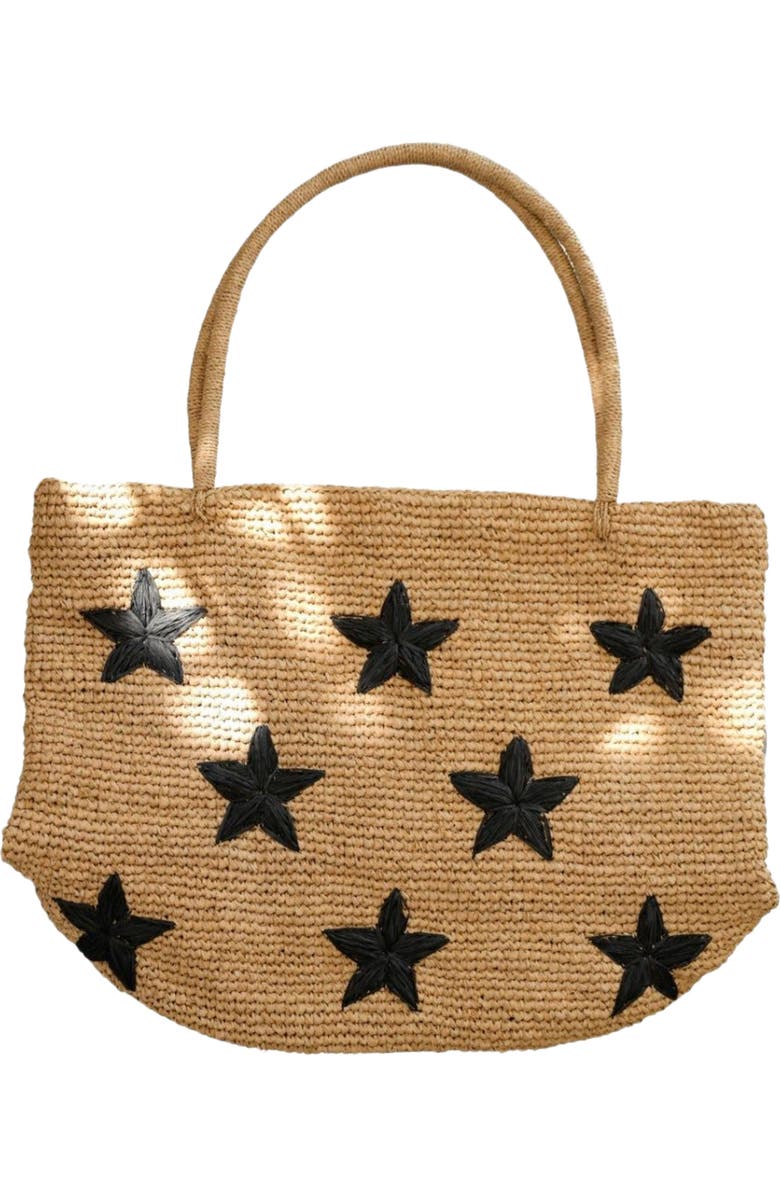 PINK HALEY Morgan Stars Pattern Raffia Tote, Main, color,