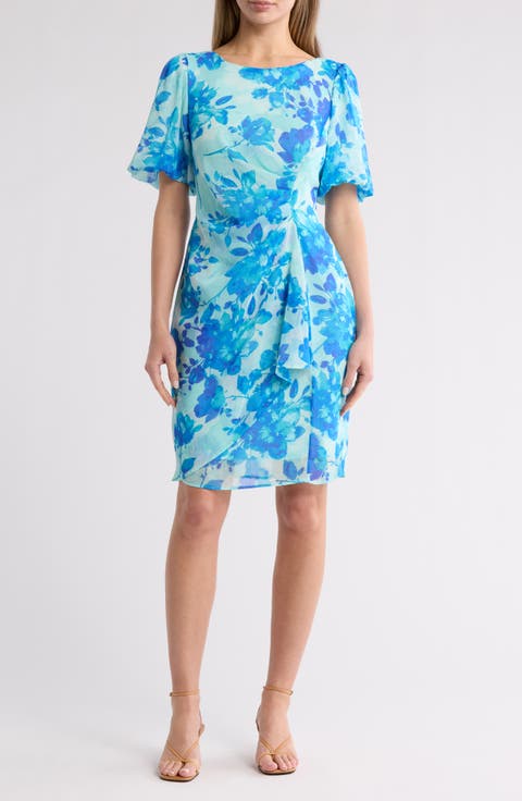 Bubble Sleeve Faux Wrap Dress