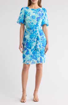 Connected Apparel Bubble Sleeve Faux Wrap Dress