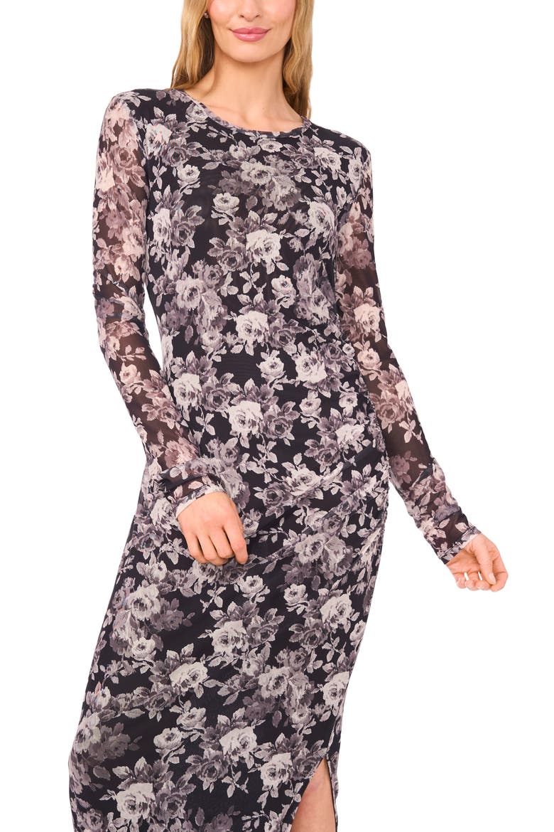 Nic Shirred Long Sleeve Maxi Dress, Alternate, color, RICH BLACK