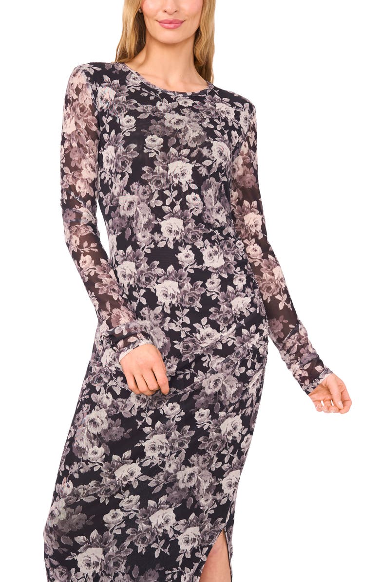 Ted Baker Nic Shirred Long Sleeve Maxi Dress, Alternate, color, Rich Black