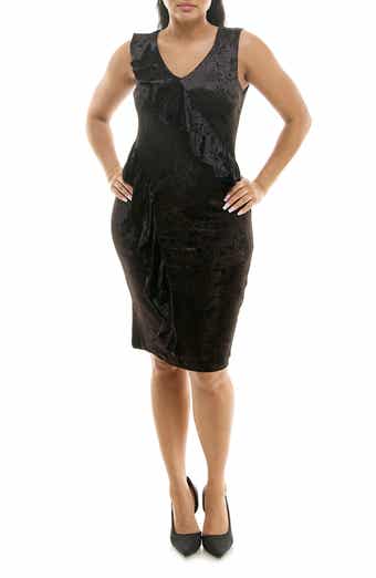 Ruffle V-Neck Sleeveless Sheath Dress