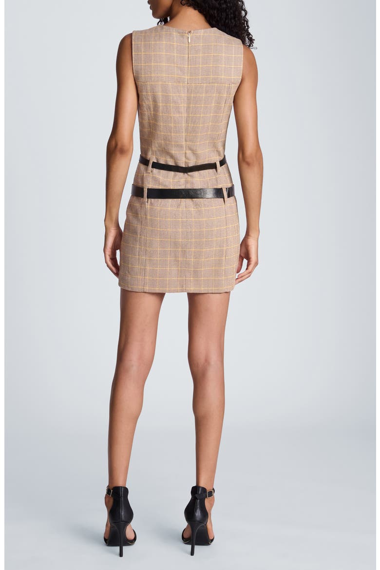Check Print Sleeveless Double Belted Minidress, Alternate, color, MAPLE MULTI