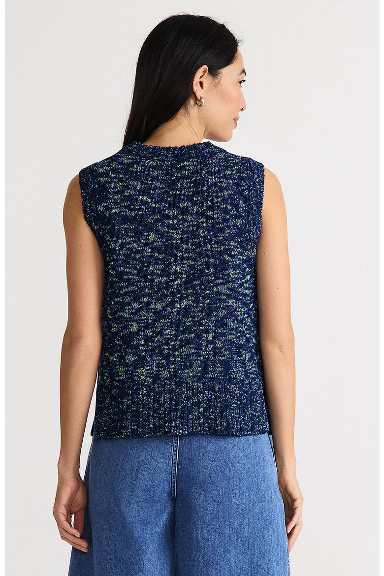 Cotton Tweed Textured Crewneck Vest Sweater, Alternate, color, Deep Sea Navy Space Dye