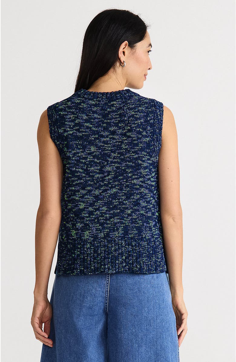 Lands' End Cotton Tweed Textured Crewneck Vest Sweater, Alternate, color, Deep Sea Navy Space Dye