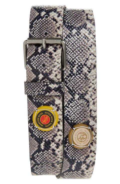 Classic Champagne Cap Snakeskin Embossed Leather Belt