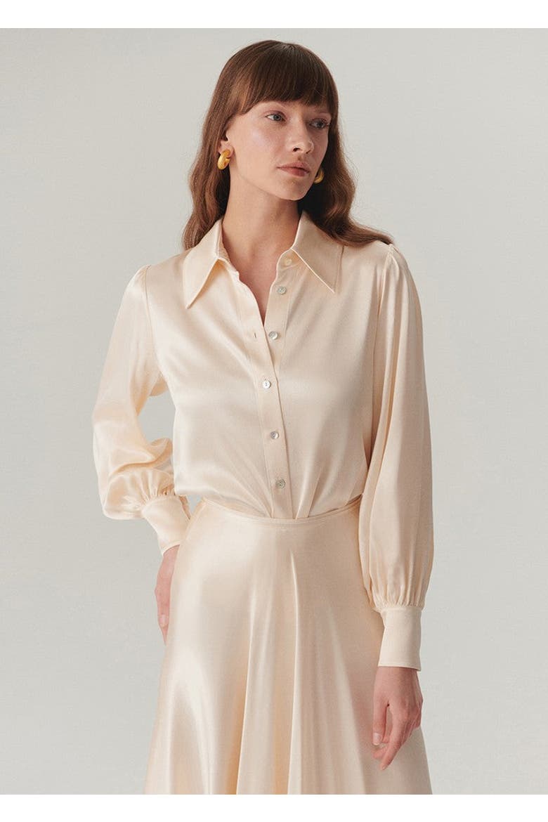 Kaia Satin Shirt, Main, color, Ecru