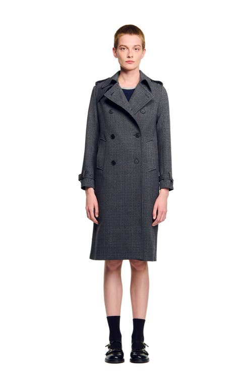 Sandro Rhinestone-embellished Check Trench Coat In Multi
