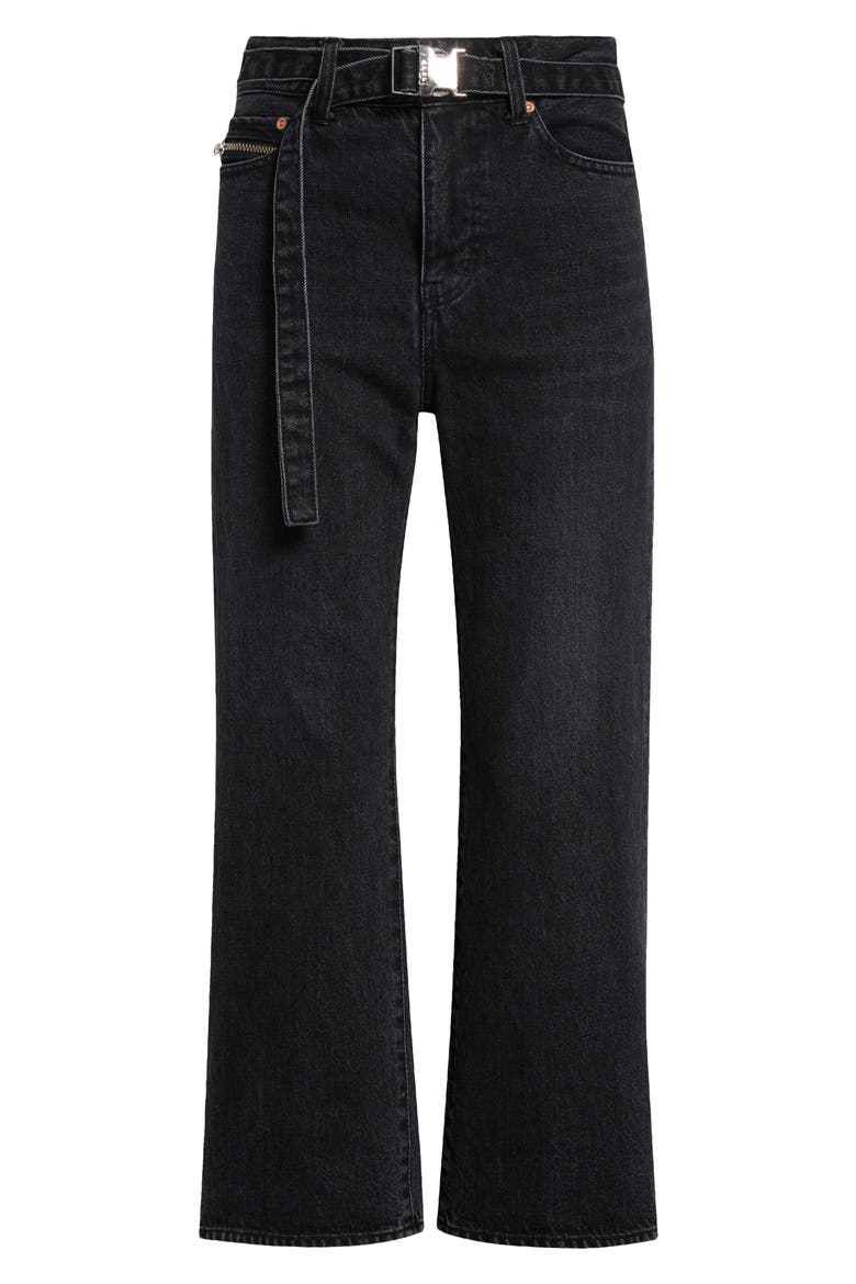 Belted Crop Bootcut Jeans, Alternate, color, BLACK