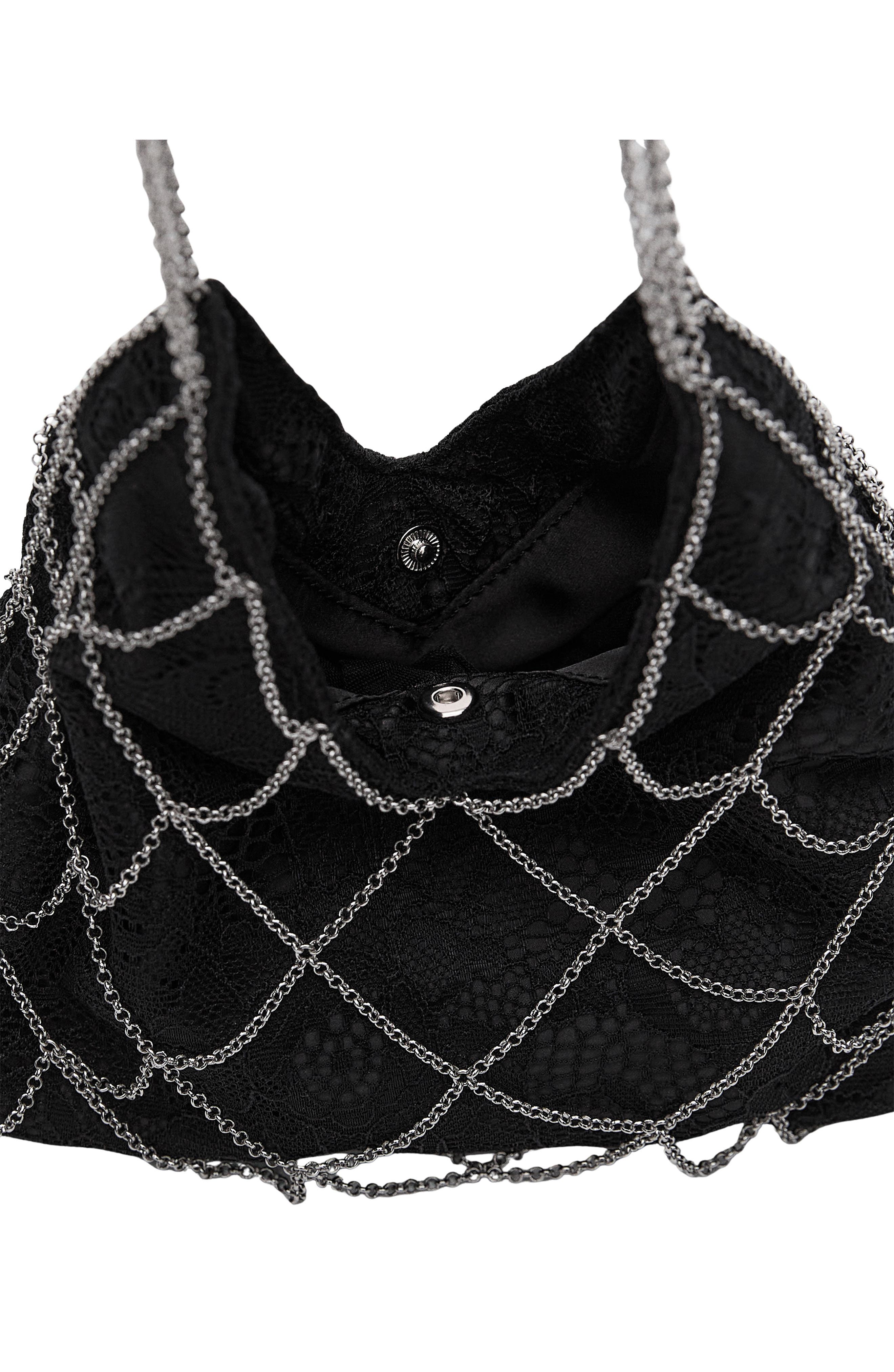 MANGO GUIPURE MESH CHAIN BAG, Alternate, color, Black
