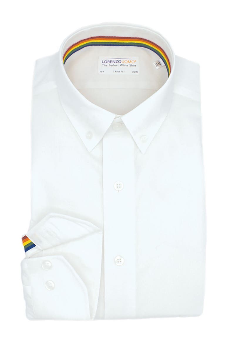 Solid Textured Non Iron Trim Fit Dress Shirt, Main, color, WHITE