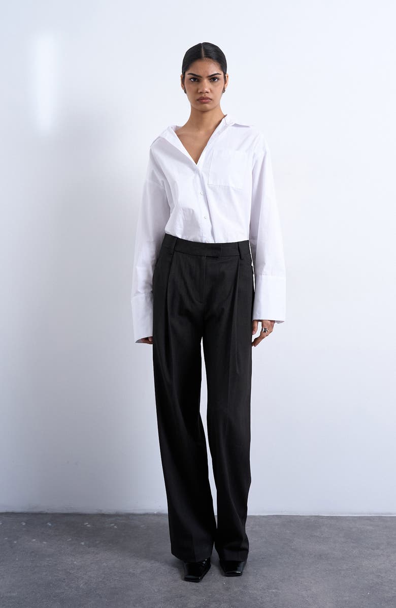 Topshop Pinstripe Pleated Wide Leg Pants, Alternate, color, Brown