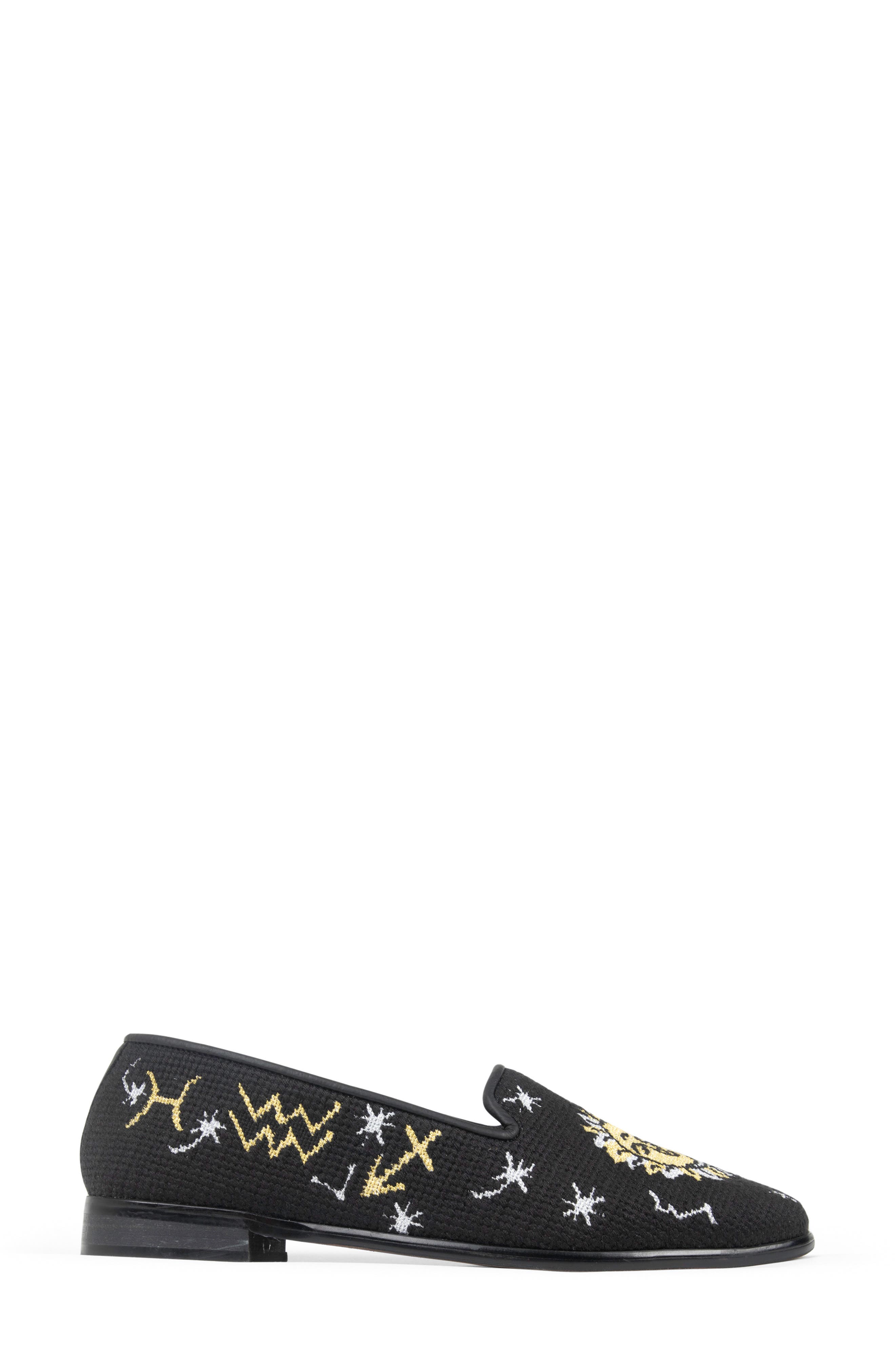 ByPaige Celestial Zodiac Needlepoint Loafer, Alternate, color, Black