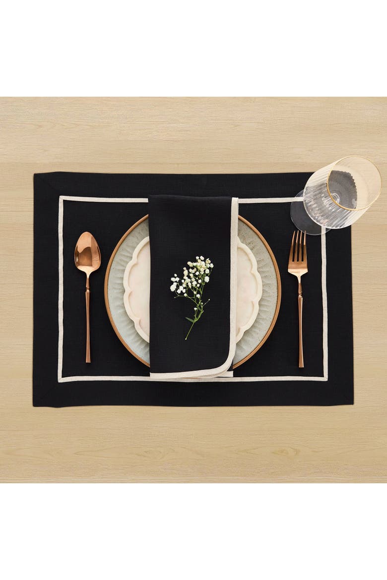 Linen Placemats Set of 4, 14 x 19" - Kensington, Alternate, color, Black