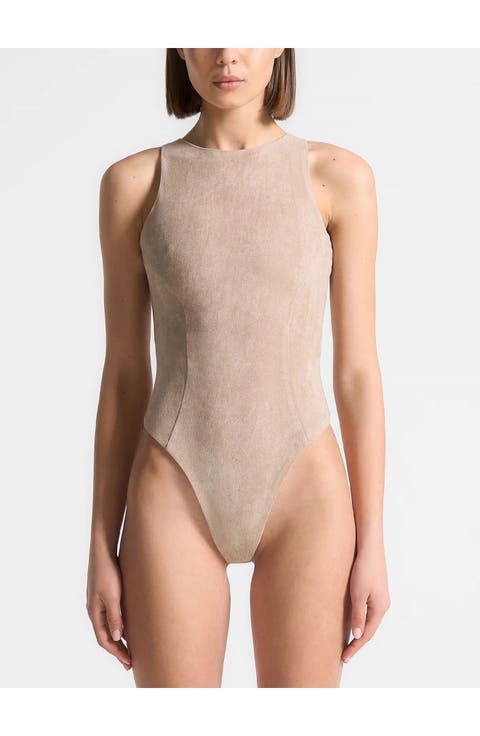 Adele Suede Racer Neck Bodysuit