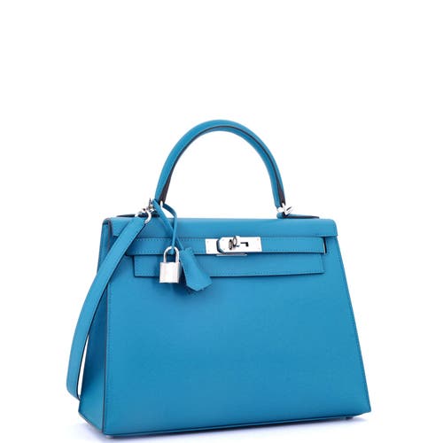 Pre-owned Hermes Hermes Kelly Handbag Blue Epsom With Palladium Hardware 28 In Blue
