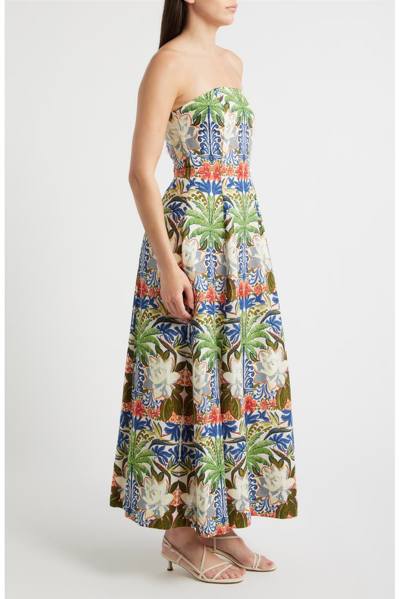 Print Strapless Maxi Dress, Alternate, color, LEMON ICING