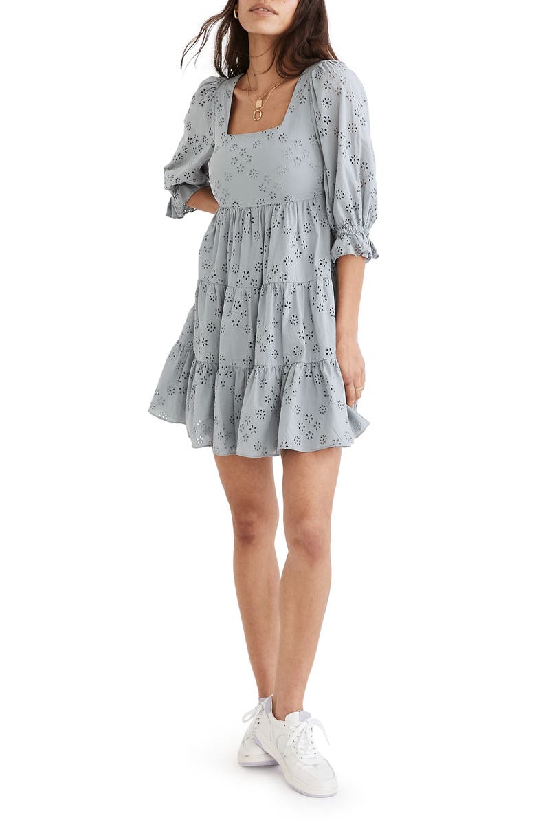 Madewell Lizzie Eyelet Babydoll Dress, Main, color, 