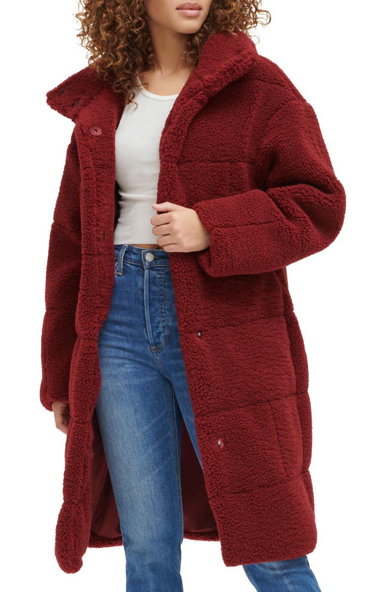 Levi's Quilted Fleece Long Teddy Coat, Alternate, color, Cabernet