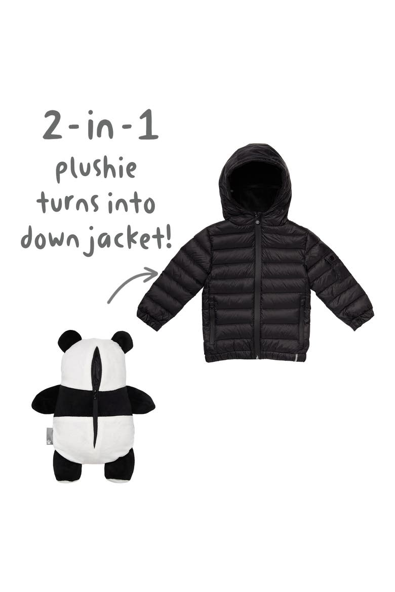 Papo 2-in-1 Stuffed Animal & Hooded Down Jacket, Alternate, color, BLACK MARL MIX