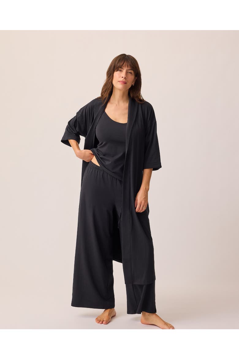 Maternity & Nursing Three-piece Pajama Set, Alternate, color, Black