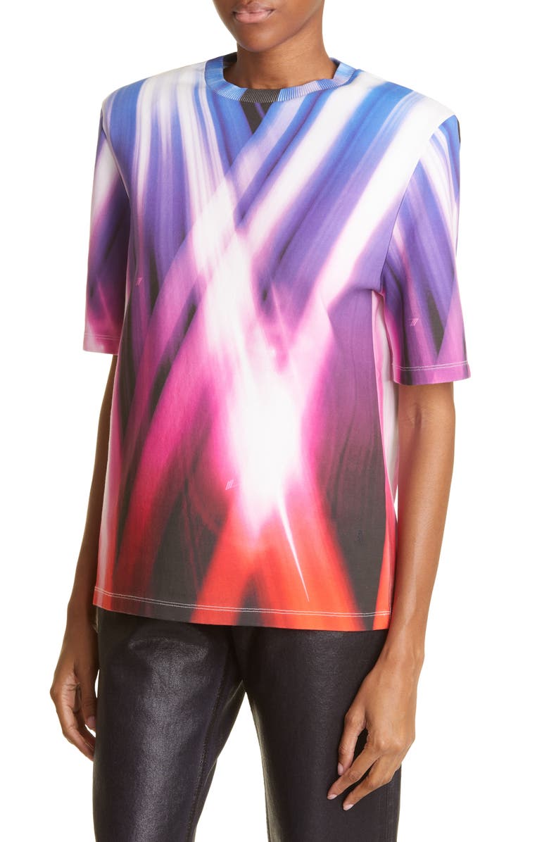 The Attico Bella Abstract Print Padded Cotton Jersey T-Shirt, Alternate, color, 