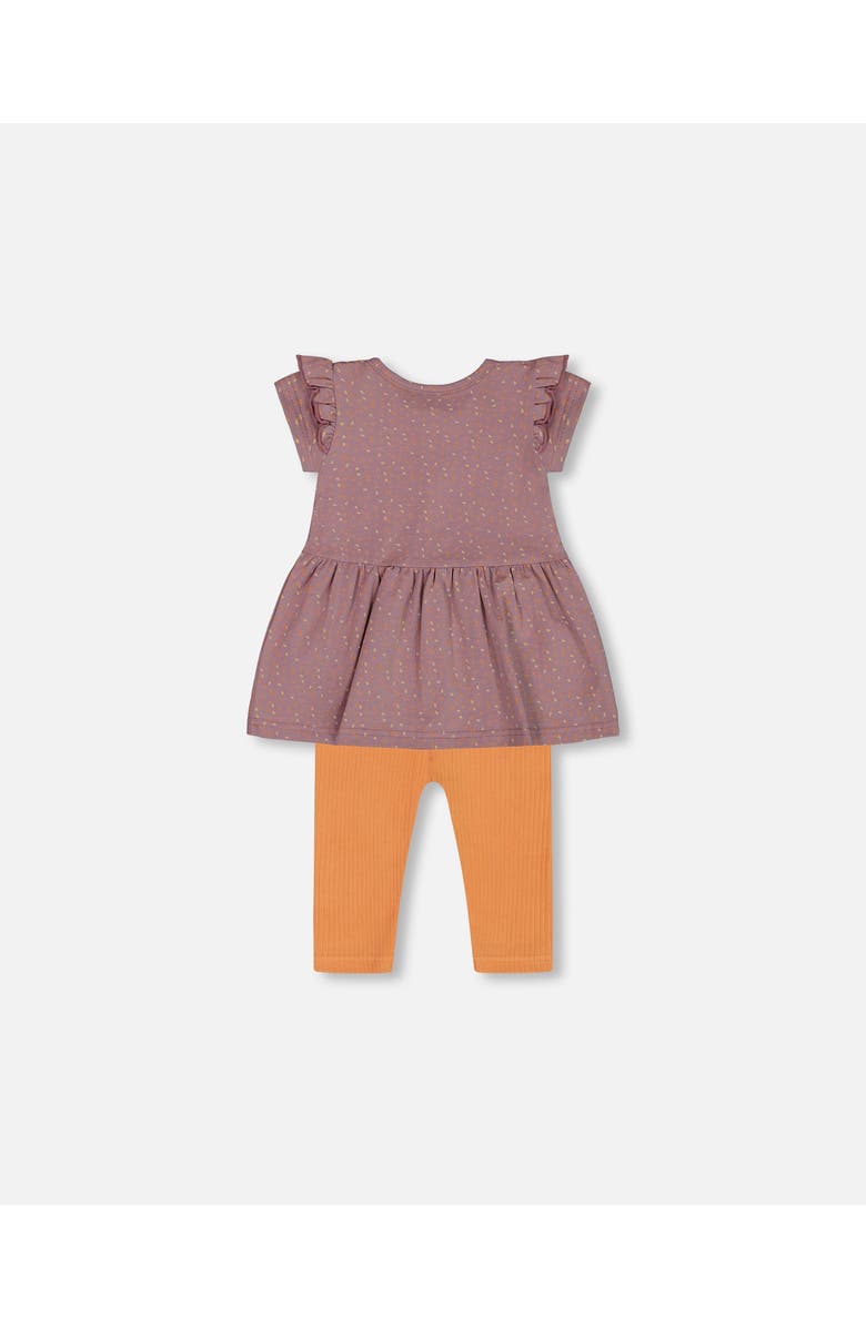 Deux par Deux Baby Girl's Printed Organic Cotton Dress And Solid Leggings Set Orange And Purple, Alternate, color, Purple With Pear Seeds