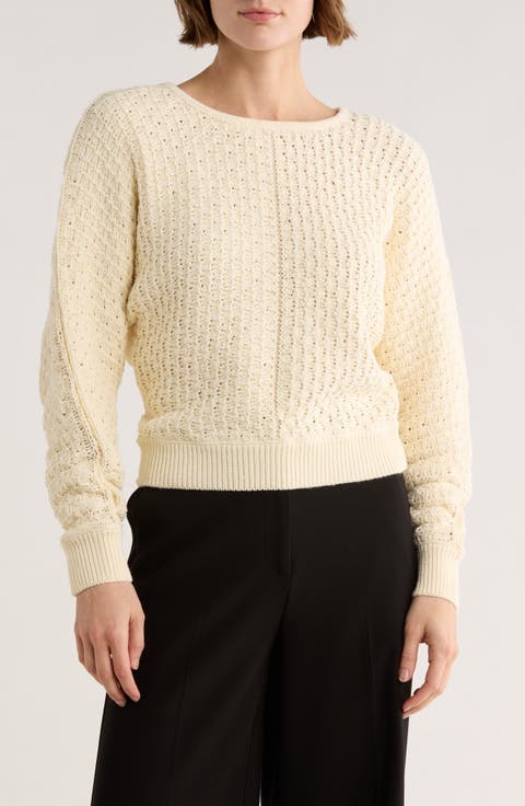 Textured Dolman Sleeve Cotton Sweater