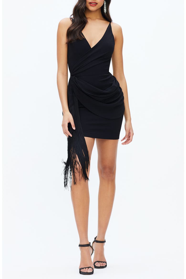 Alida Crepe Fringe Dress, Main, color, BLACK