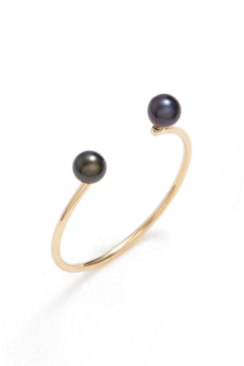Skinny Pearl Open Ring, Main, color, YELLOW GOLD/ BLACK PEARL