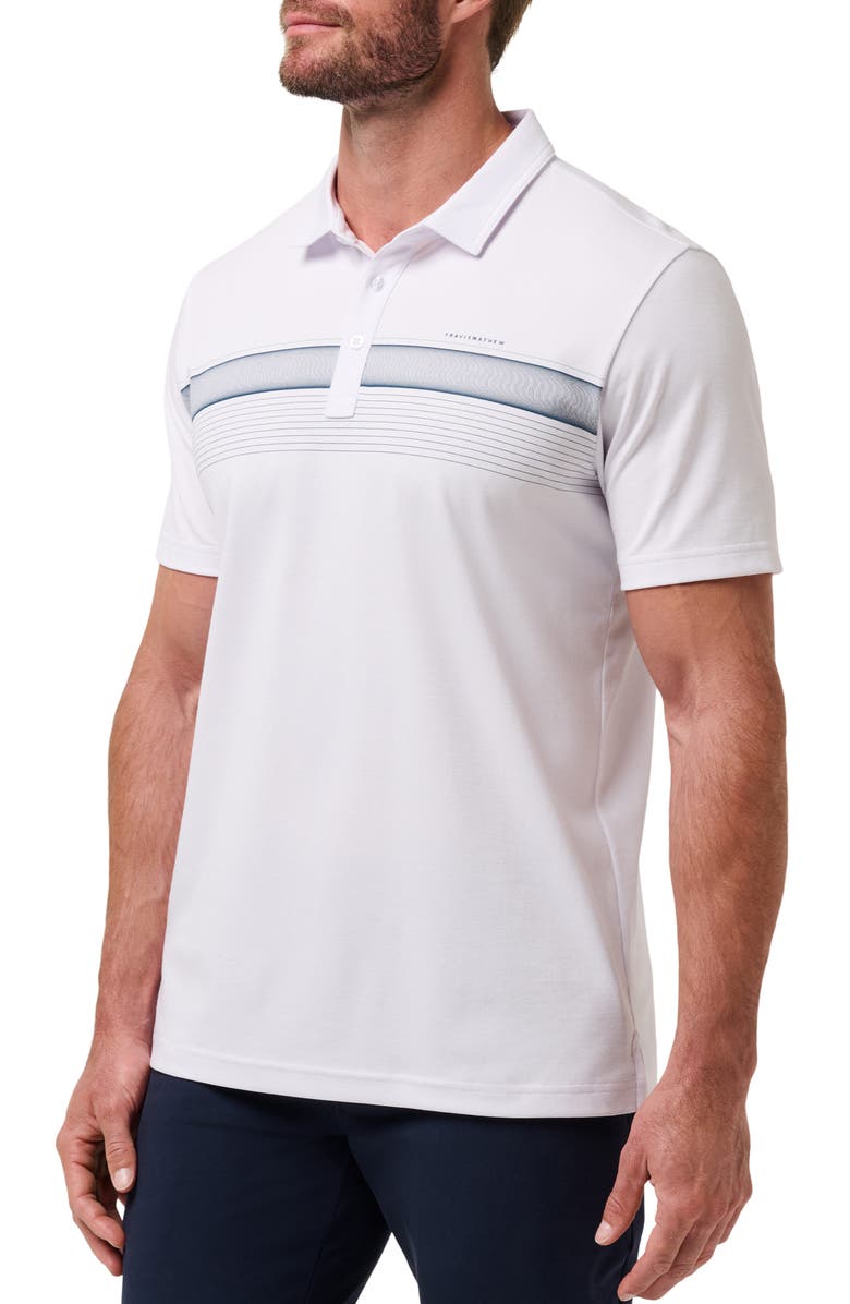TravisMathew Perfect View Chest Stripe Cotton Blend Piqué Polo, Alternate, color, White