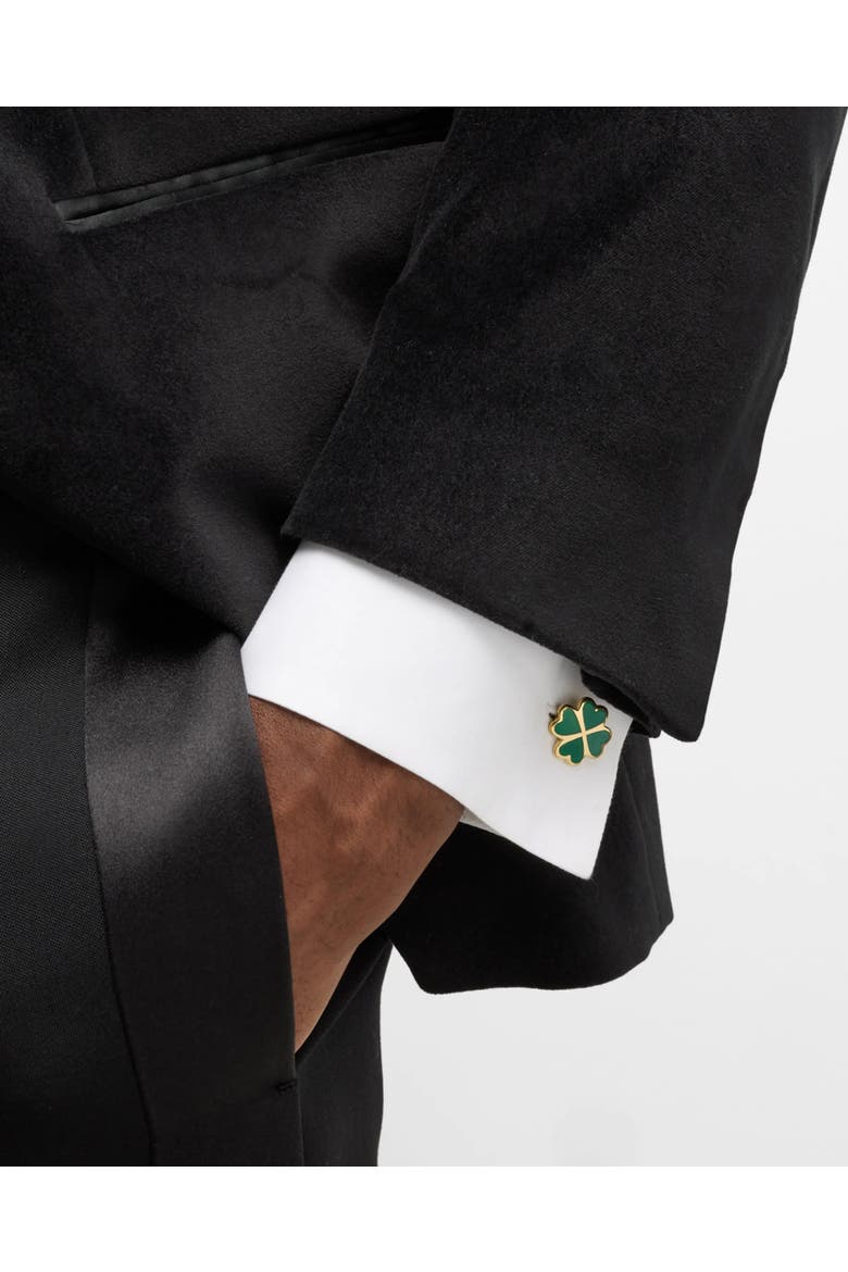 Four Leaf Clover Sterling Silver Gold Vermeil Cufflinks, Alternate, color, GREEN