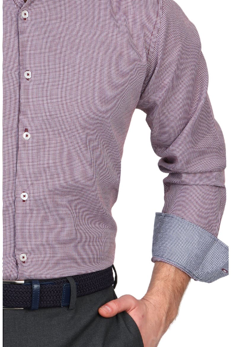 Trim Fit Dobby Mini Gingham Non-Iron Stretch Dress Shirt, Alternate, color, BURGUNDY
