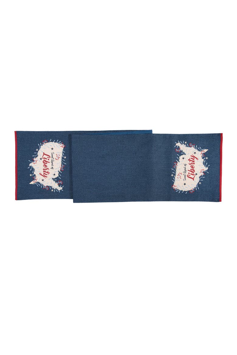 "Sweet Land of Liberty" USA 100% Cotton Denim Blue Table Runner 13" x 72", Alternate, color, Blue