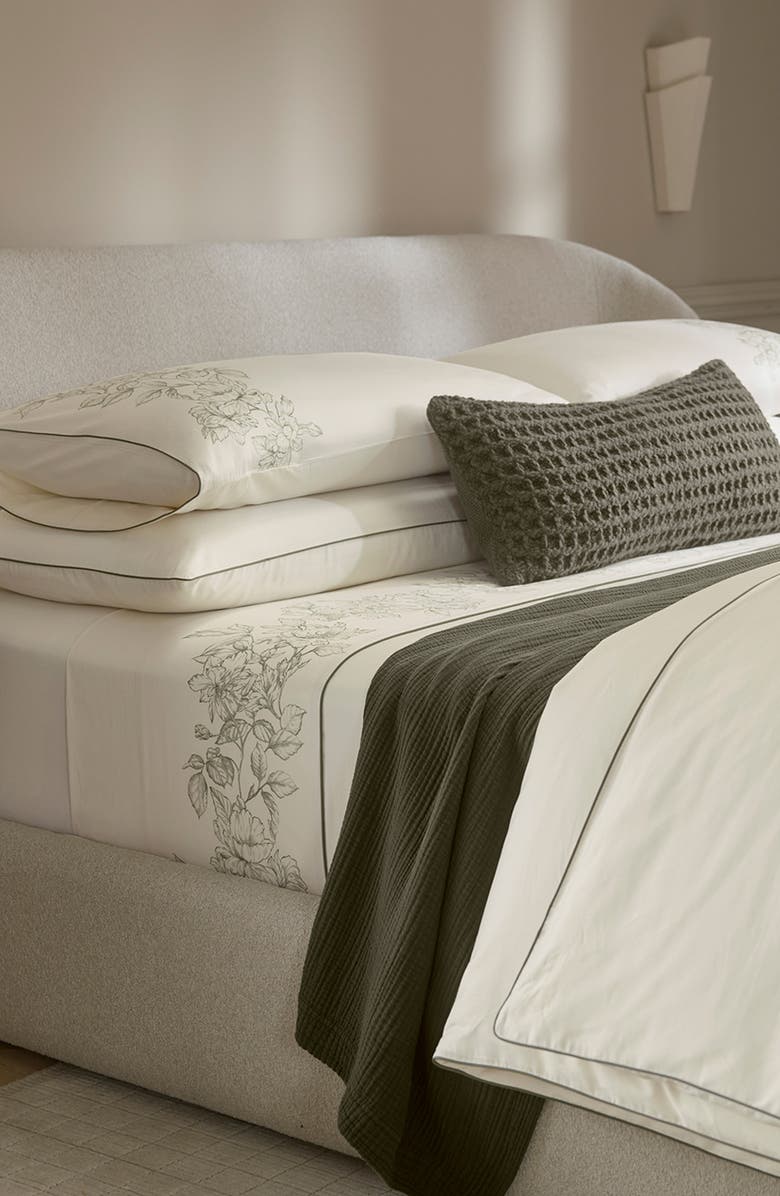 Boll & Branch Signature Floral Piped Edge Sheet Set, Alternate, color, Cream/ Olivine