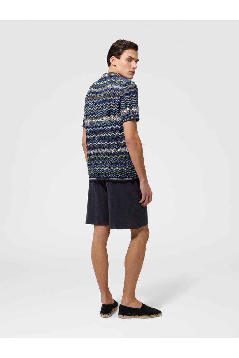 Bermuda Shorts In Cotton And Viscose With Tone-on-tone Zigzag Pattern, Alternate, color, Navy