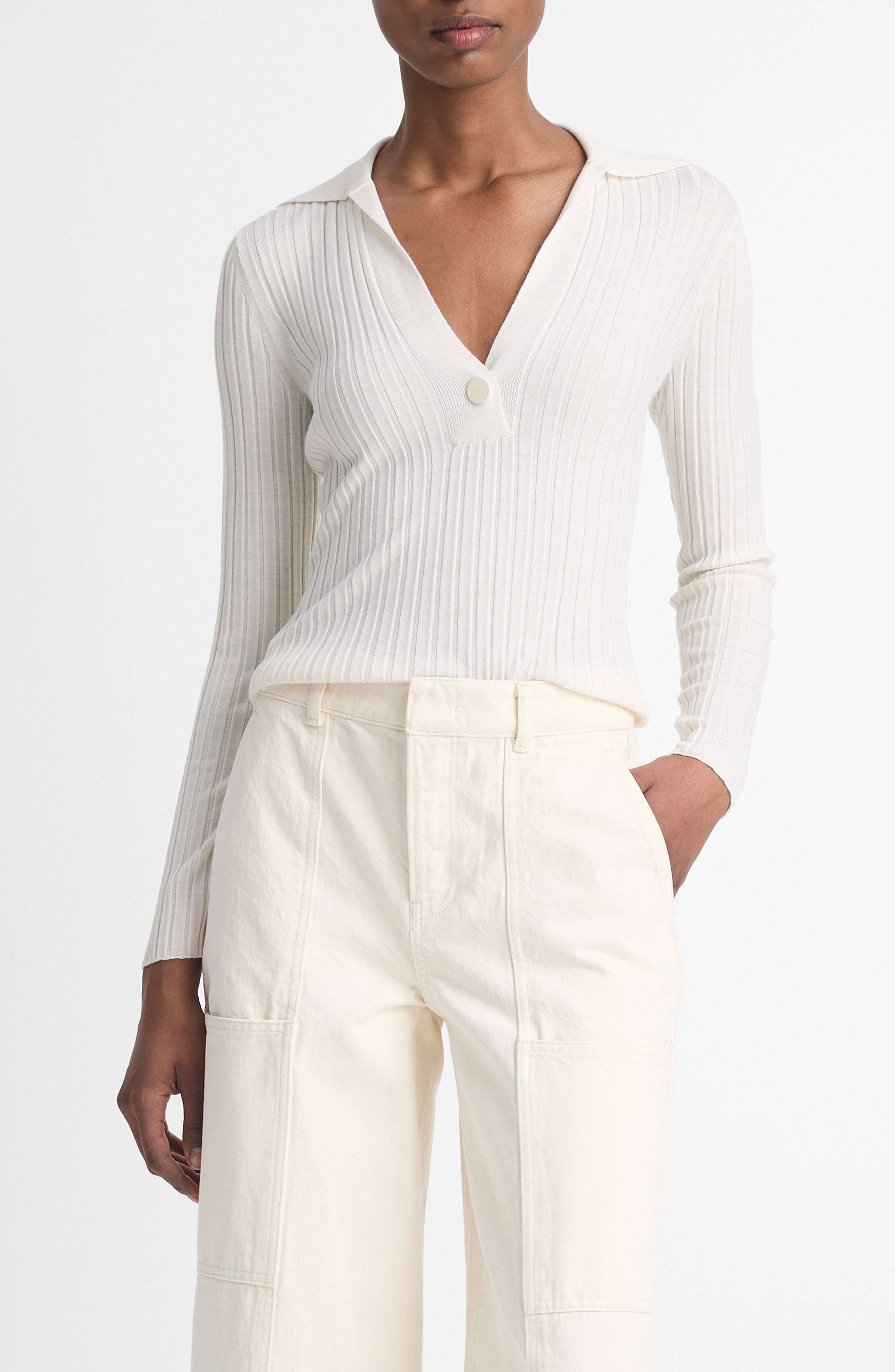 Vince Wool & Silk Blend Rib Polo Sweater
