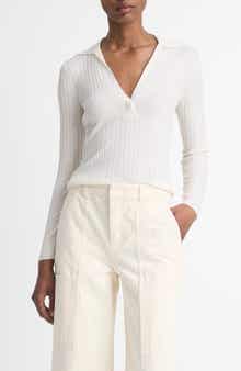 Vince Wool & Silk Blend Rib Polo Sweater